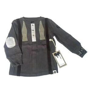 NWT Mini Shatsu Real Suspender Bow Tie Henley Shirt Long Sleeve Toddler Boy 2T